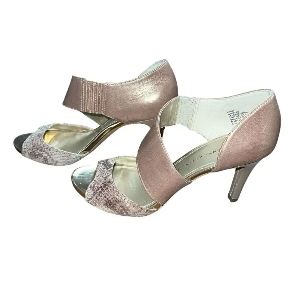 ANN KLEIN Taupe/Bronze Faux Snake Wrap Heels Size 8.5